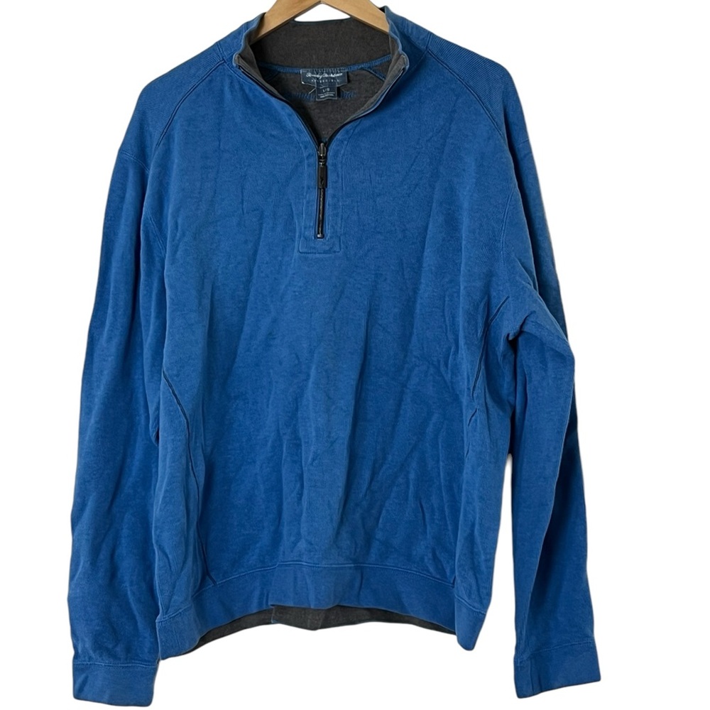 Tommy Bahama | Blue 1/4 zip reversible cotton pullover sweater size large